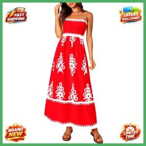 Floral Maxi Dress Spaghetti Strap Smocked Boho Beach Vacation Sundress